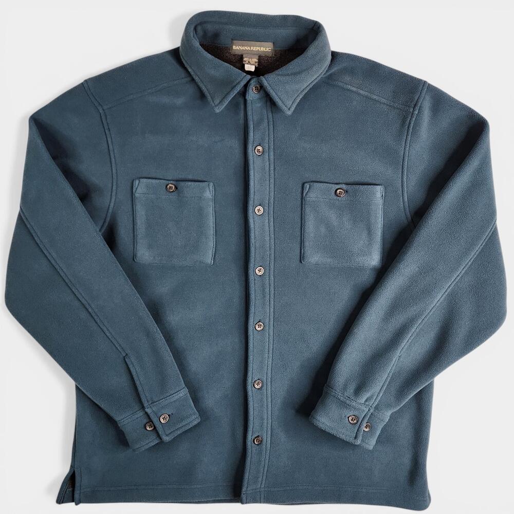 Y2K Banana Republic Shirt Mens L/G Blue Fleece Button Front Shirt Jacket Thermal